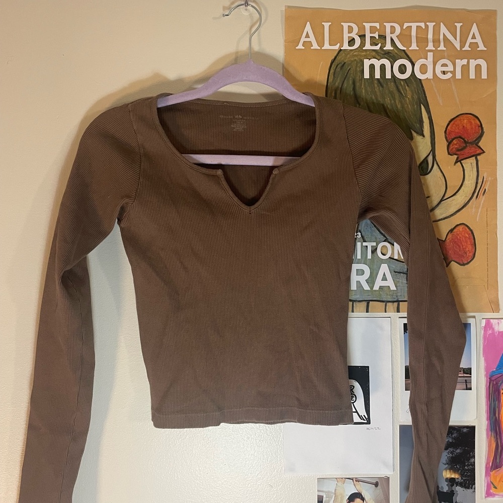 Brandy Melville brown long sleeve crop top